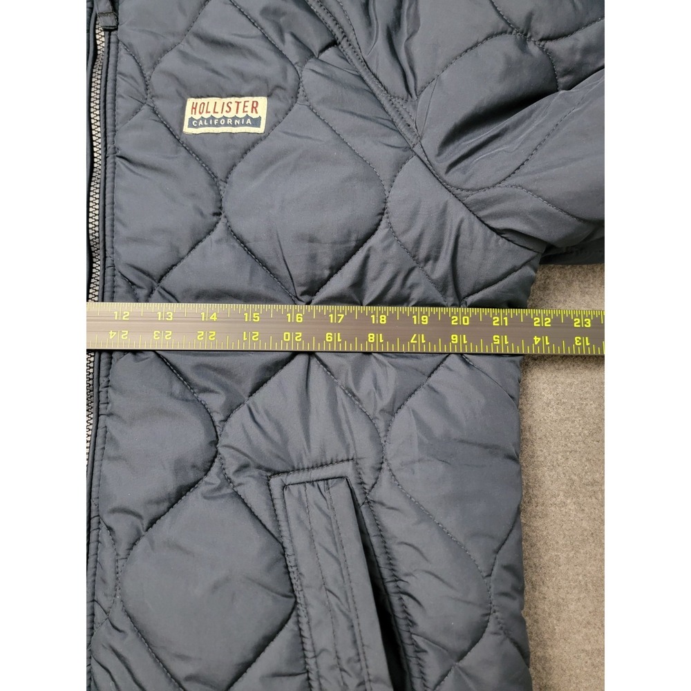 Hollister Diamond Quilted Puffer Jacket Mens Medium Navy Lined Hooded Full Zip - Picture 4 of 9